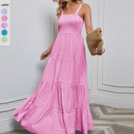 Damen Sommermaxikleid mit gerafftem Oberteil und asymmetrischem Saum WW