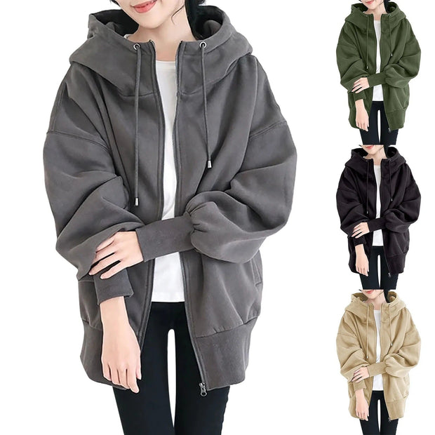 WW | Hooded Long Zip-Up Fleece Hoodies