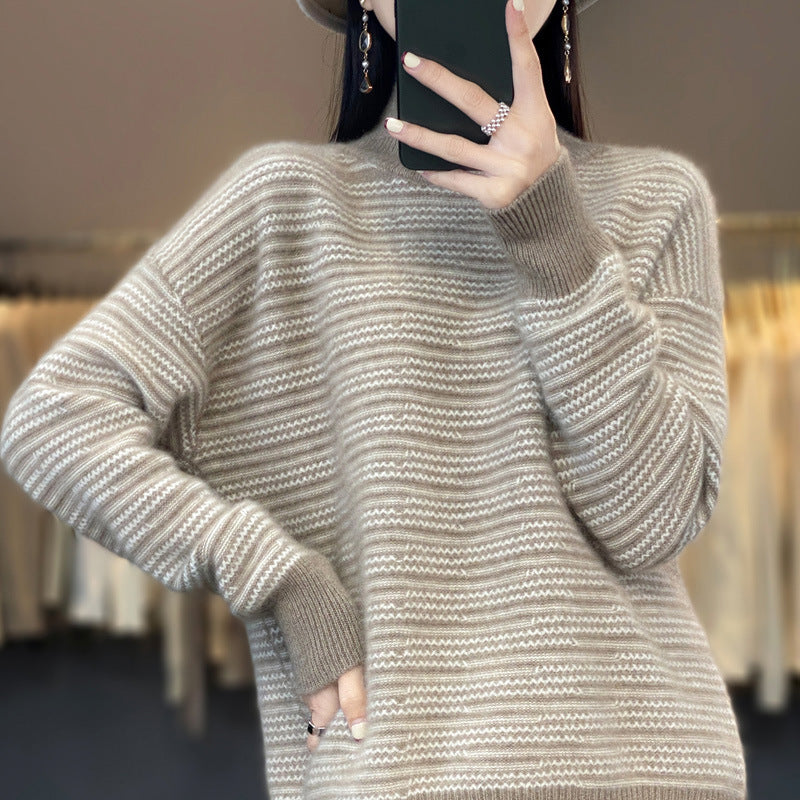 Damen Strickpullover mit modernem Streifenmuster und bequemen Daumenlöchern WW