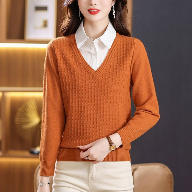 Damen Strickpullover mit V-Ausschnitt und strukturiertem Design WW