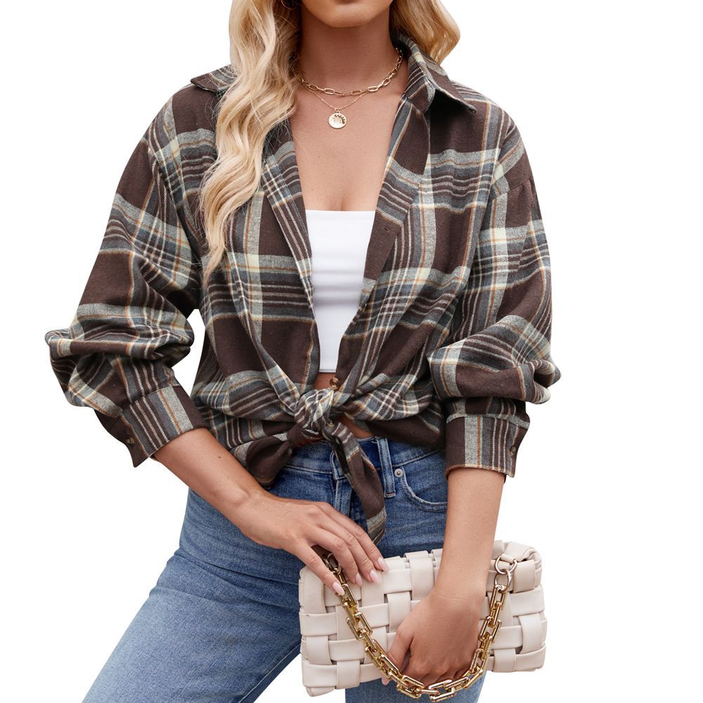 Damen Karierte Oversized Hemdbluse WW