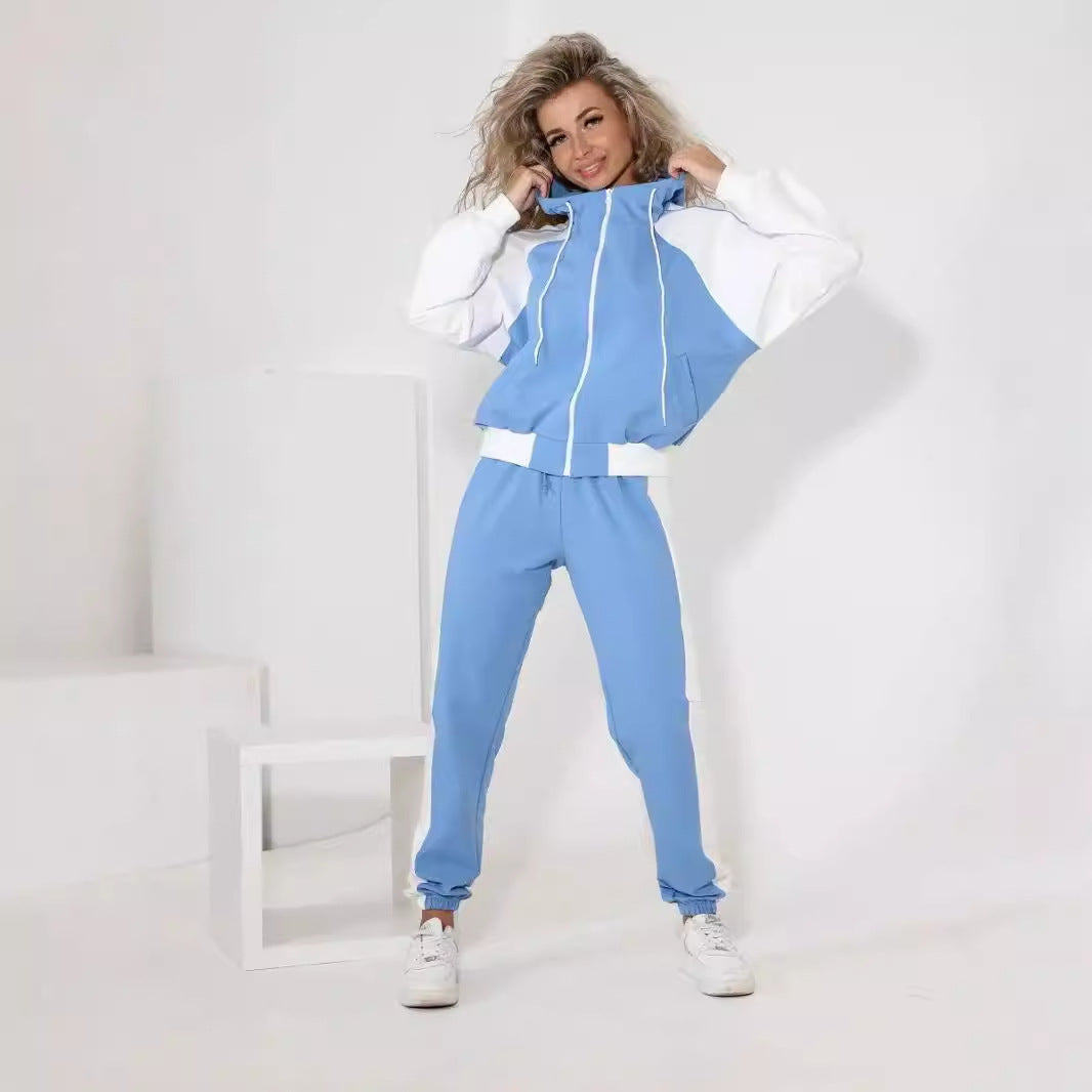 Damen sportlicher Fleece-Jogginganzug mit modischem Reißverschluss WW