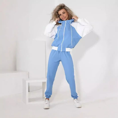 Damen sportlicher Fleece-Jogginganzug mit modischem Reißverschluss WW
