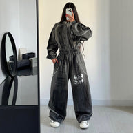 Damen Sportlicher Jumpsuit mit weiten Beinen und elastischem Bund WW