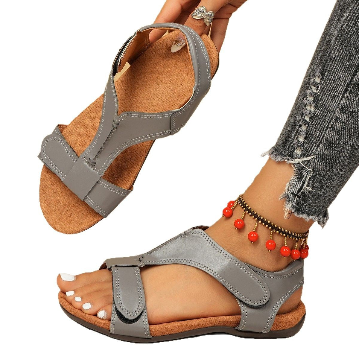 Damen Bequeme Leichte Zehensandalen mit Gepolstertem Fußbett WW