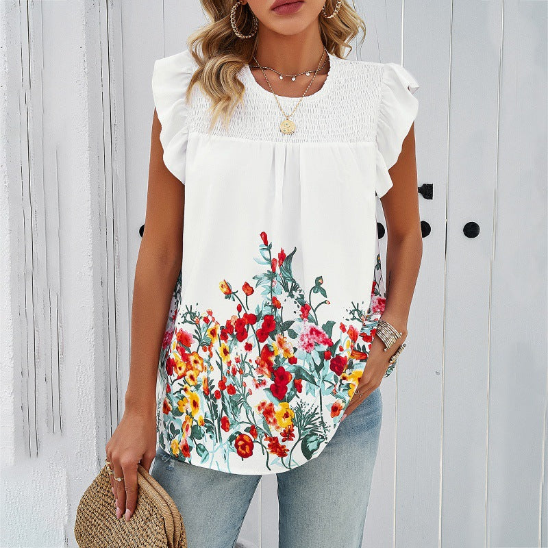 Damen Blumenmuster Blusentop mit Rüschendetails WW