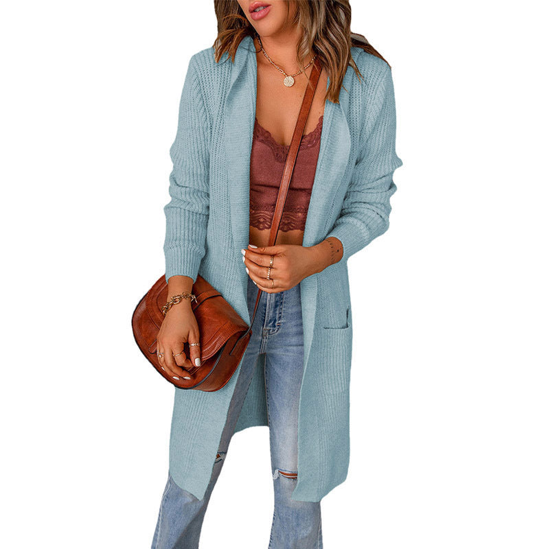 Damen Lange Strickjacke mit offenen Fronten und praktischen Taschen WW