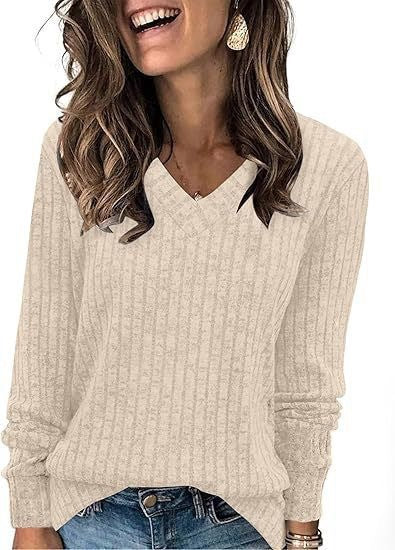 Damen Strickpullover mit V-Ausschnitt und strukturiertem Rippendesign WW