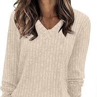 Damen Strickpullover mit V-Ausschnitt und strukturiertem Rippendesign WW