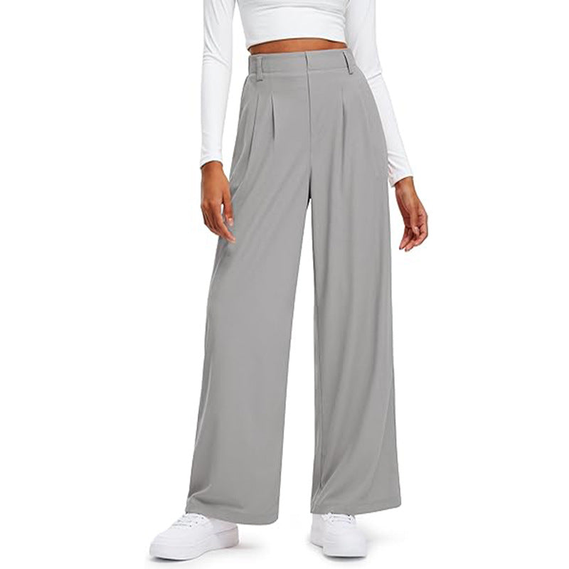 Damen weite, gefaltete Anzughose mit hohem Bund und eleganten Falten WW