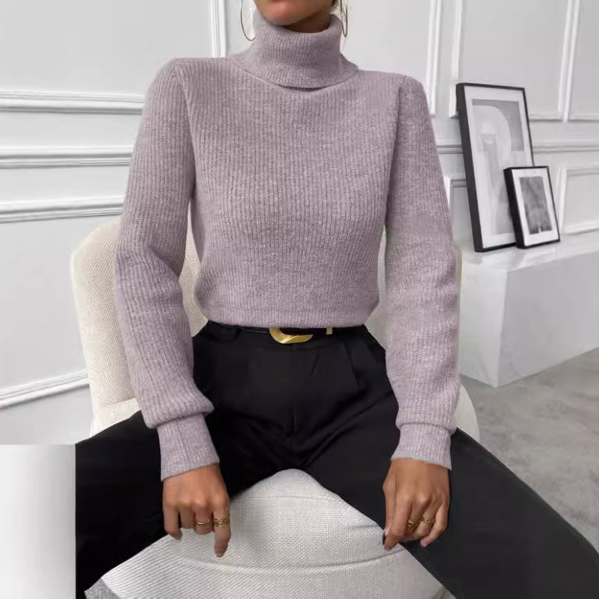 Damen Rippstrickpullover mit hohem Kragen und lässiger Passform WW