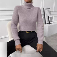 Damen Rippstrickpullover mit hohem Kragen und lässiger Passform WW