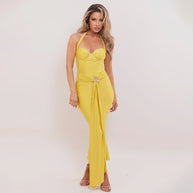 Damen Abendkleid mit elegantem Wickel-Design und strassbesetztem Detail WW