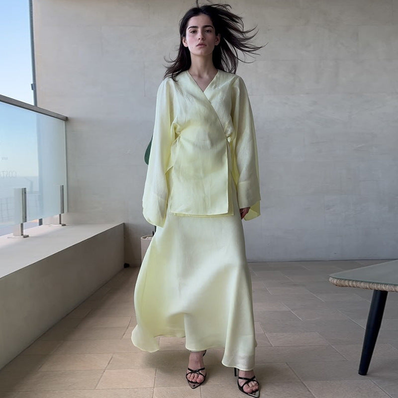 Damen elegantes Maxikleid aus satinierter Baumwolle WW