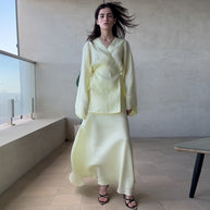 Damen elegantes Maxikleid aus satinierter Baumwolle WW