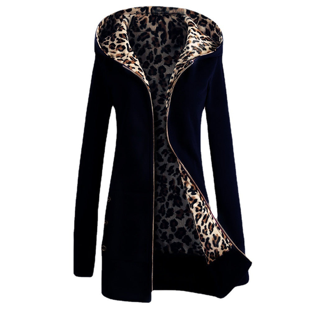 Damen Sportliche Longjacke mit leopardenmuster innen WW