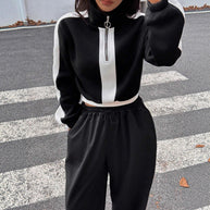 Damen Sportlicher Cropped-Hoodie und lässige Jogginghose Set WW