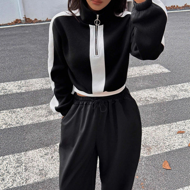 Damen Sportlicher Cropped-Hoodie und lässige Jogginghose Set WW