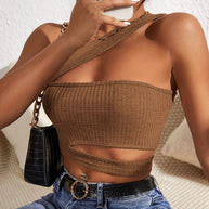 Damen asymmetrisches Crop-Top mit innovativem Cut-Out W&W