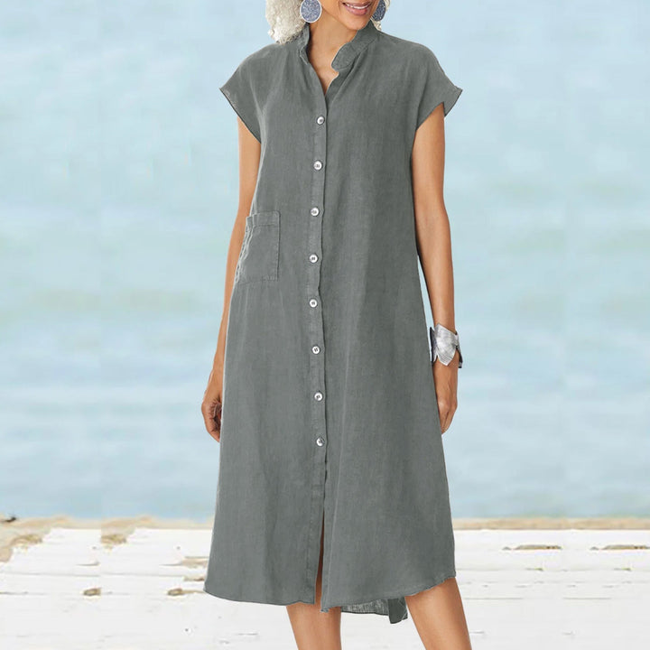 Damen Midi-Kleid mit komfortablem Hemdkragen und praktischen Seitentaschen W&W Mode