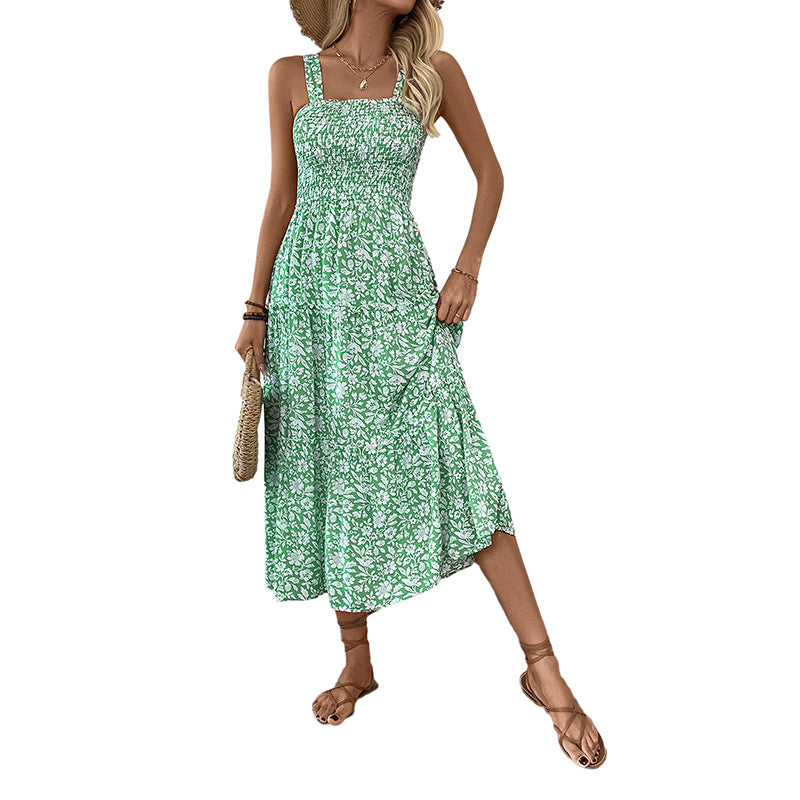 Damen Boho Maxikleid mit verstellbaren Trägern und floralem Design WW