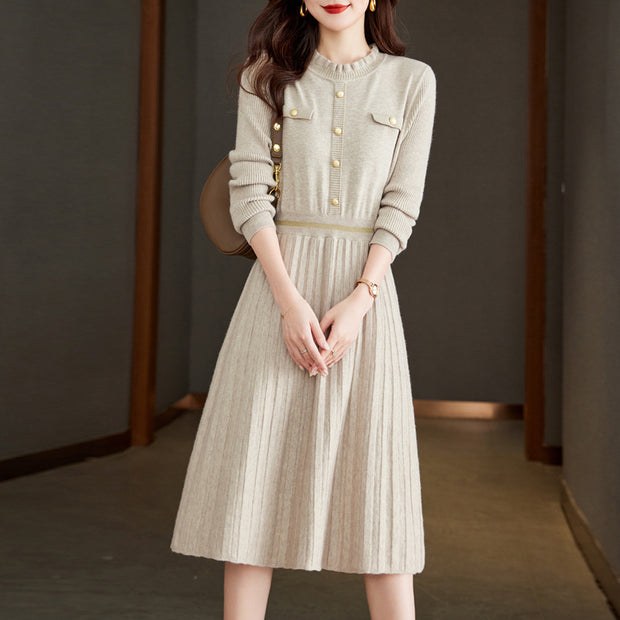 Damen Strickkleid mit eleganter Rückenansicht und hochgeschlossenem Kragen WW