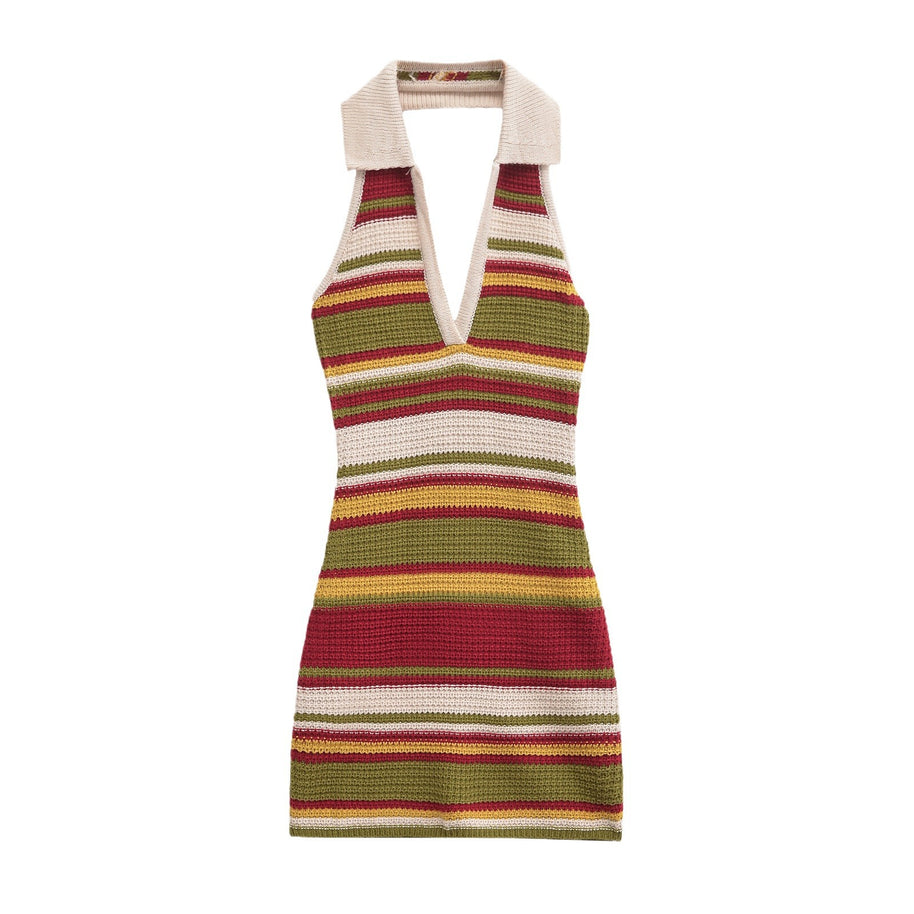 Damen Strickkleid mit tiefem V-Ausschnitt und breitem Kragen WW