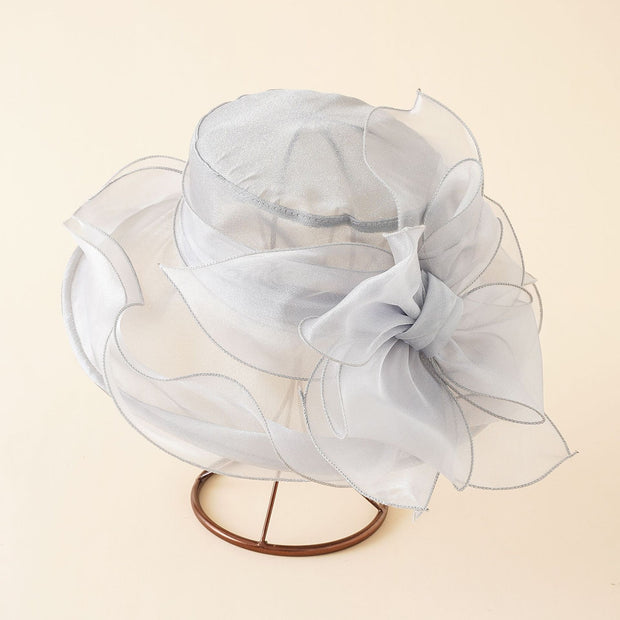 Damen Eleganter Tüllhut mit großem gefaltetem Blumenmotiv WW