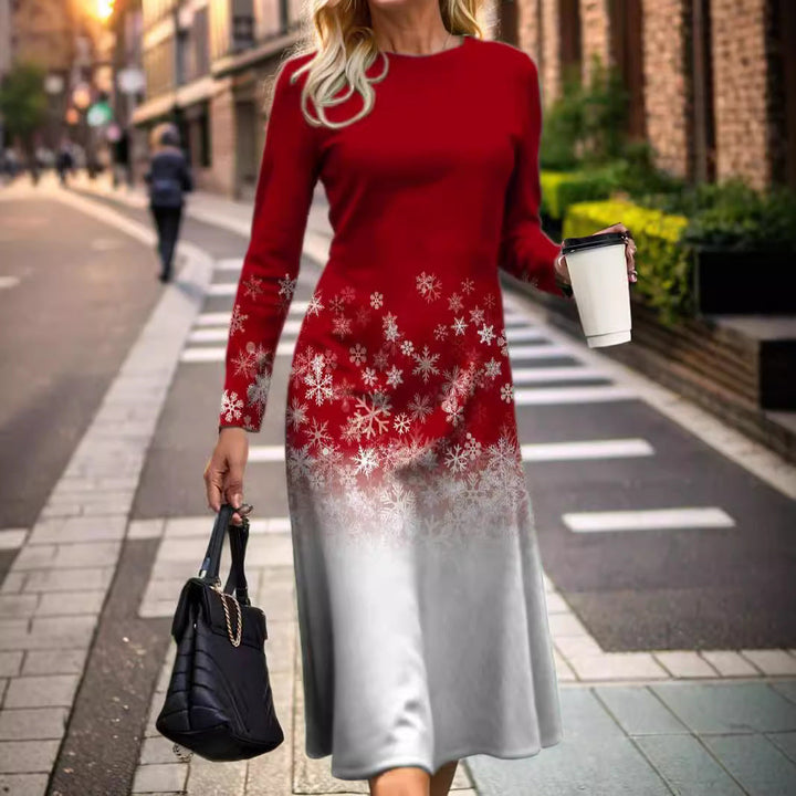 W&W Mode | Einfacher Stil Weihnachtsdruck Kleid