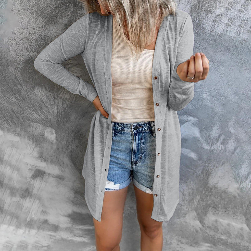 Damen Lange Strickjacke mit Knopfleiste und lässigem Schnitt WW