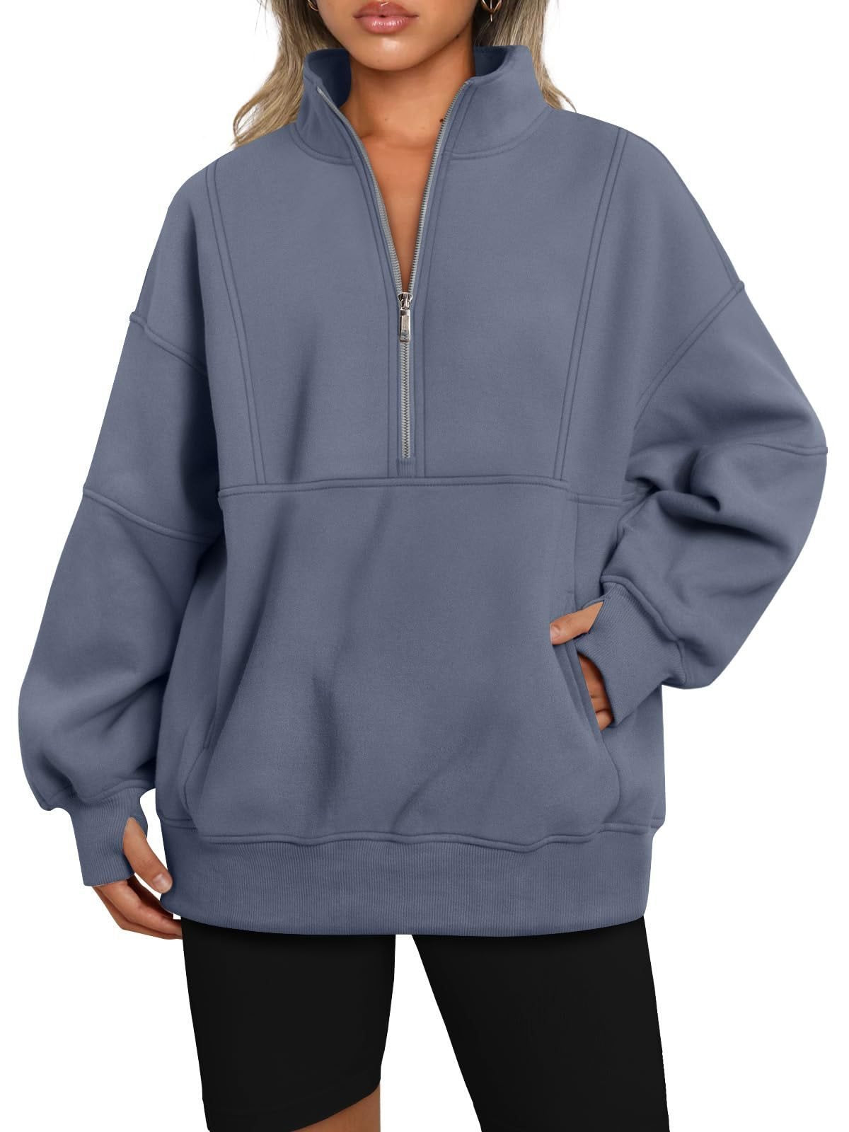 Damen Sportlicher Hoodie mit hohem Kragen und Reißverschluss WW