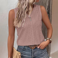 Damen Ärmelloses Top mit Knopfdetail und Lochmuster WW
