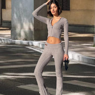 Damen Strickanzug mit Reißverschluss und weitem Bein WW