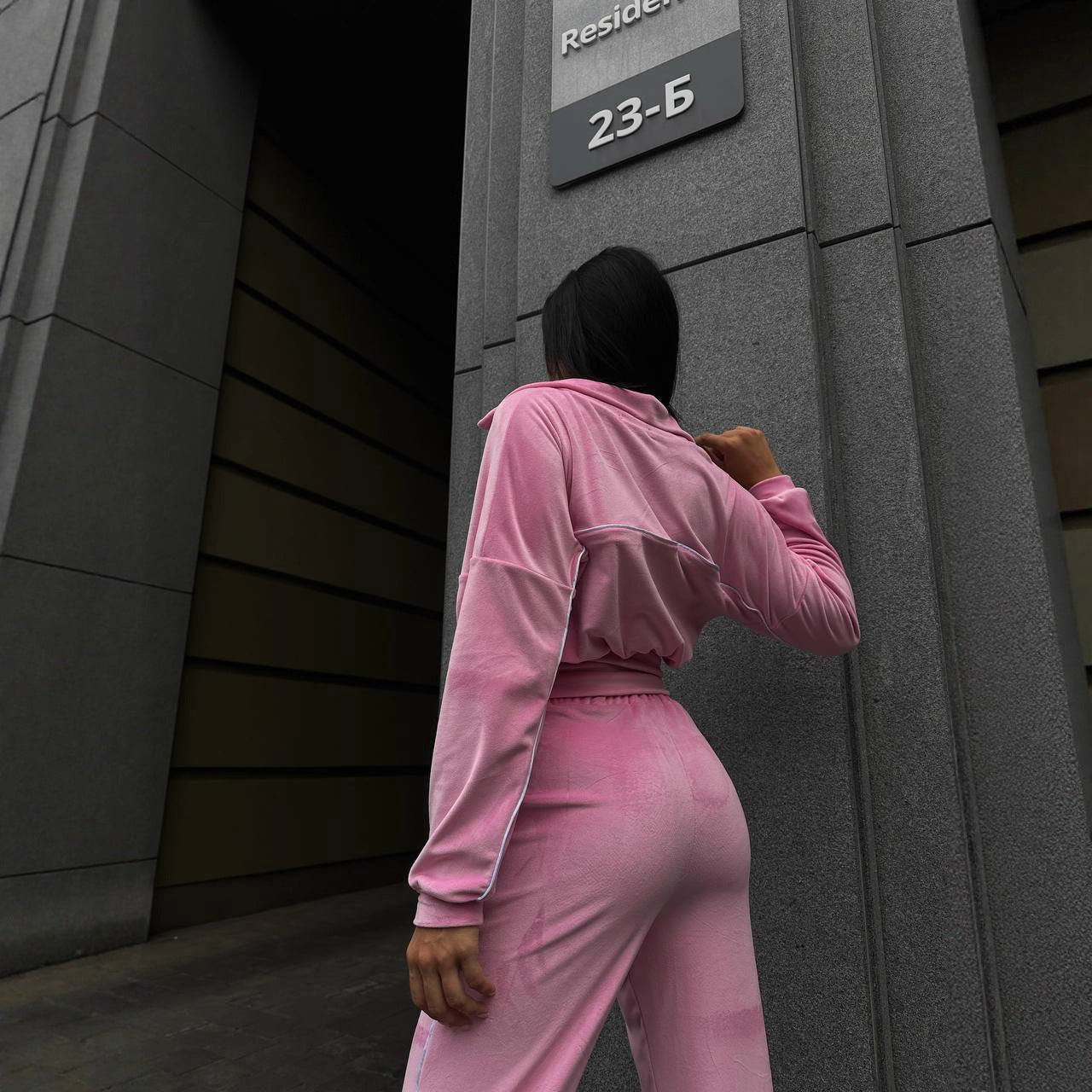 Damen Sportlicher Cropped Fleece-Trainingsanzug WW