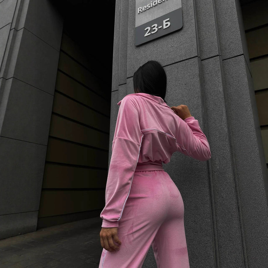 Damen Sportlicher Cropped Fleece-Trainingsanzug WW