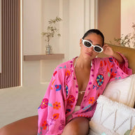 Damen Strandkimono mit buntem Blumenmuster und lässigem Schnitt WW