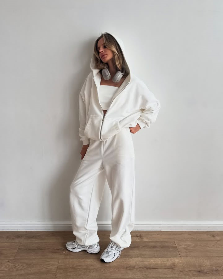 Damen Bequemes Zweiteiliges Fleece-Outfit mit Kapuze WW