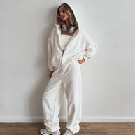 Damen Bequemes Zweiteiliges Fleece-Outfit mit Kapuze WW