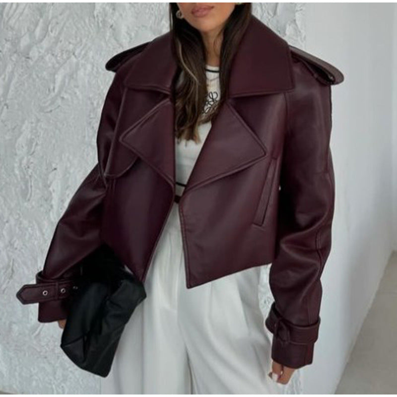 Damen angesagter Biker-Lederjacke mit Oversized-Schnitt WW