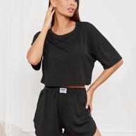 Damen lässiges Short-Pyjama-Set aus atmungsaktiver Rippstruktur WW