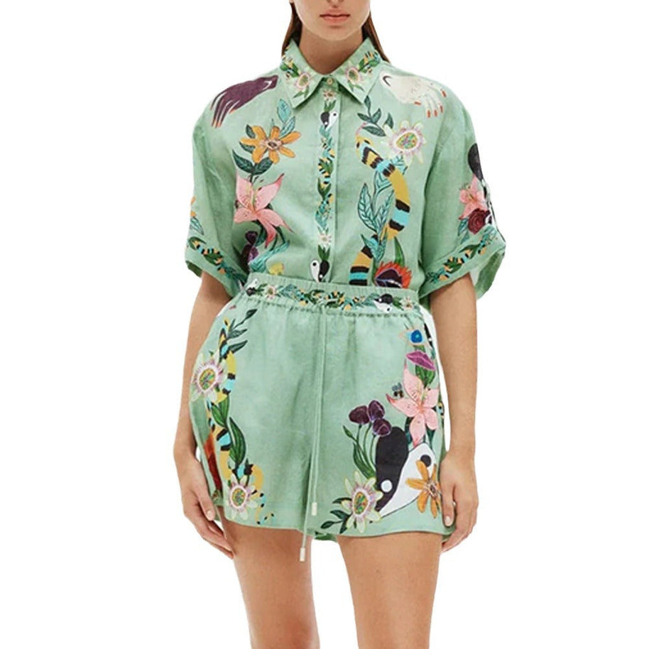 WW | Sommer Druck Shirt Shorts Locker Casual Zweiteiliges Set