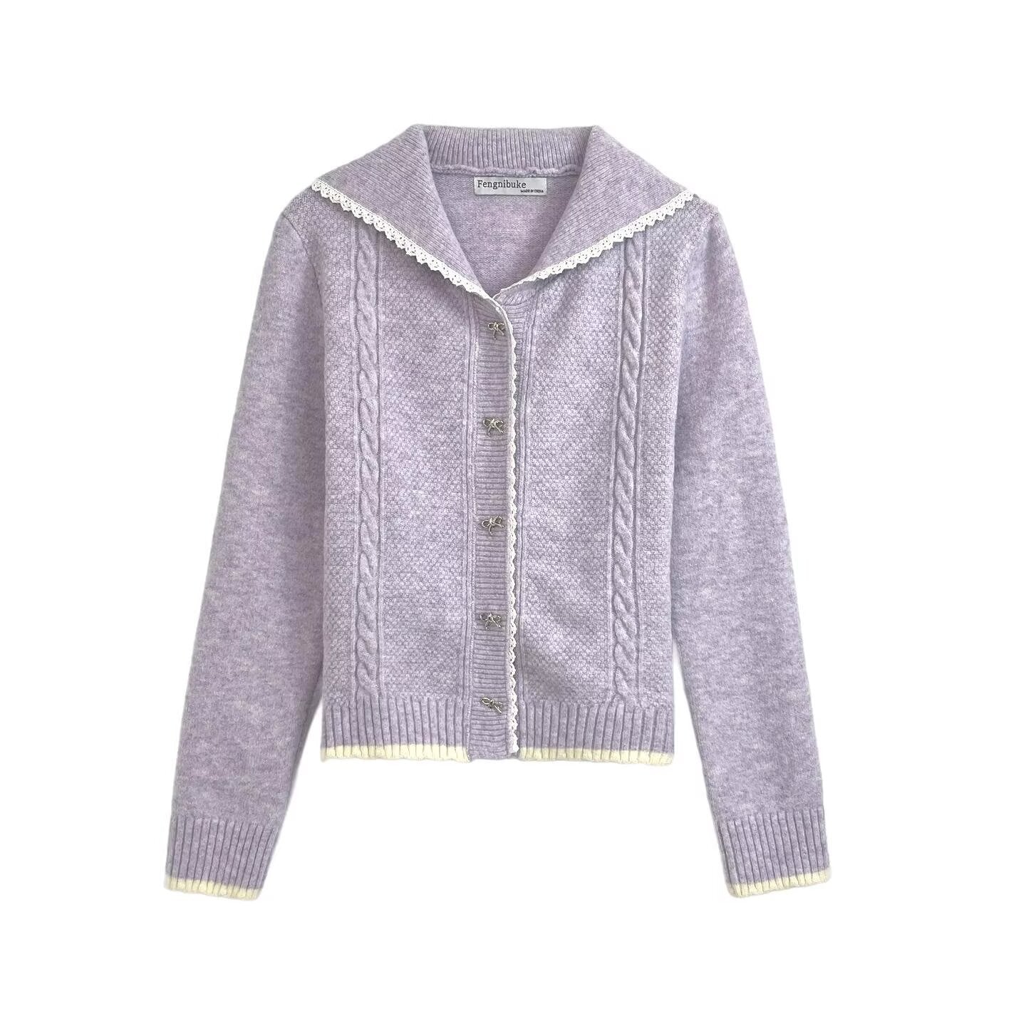 Damen Strickjacke mit romantischen Häkelbesätzen und klassischem Styling WW