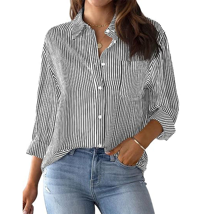 Damen lässige Hemdbluse mit feinen Streifen und lässigem Schnitt W&W Mode