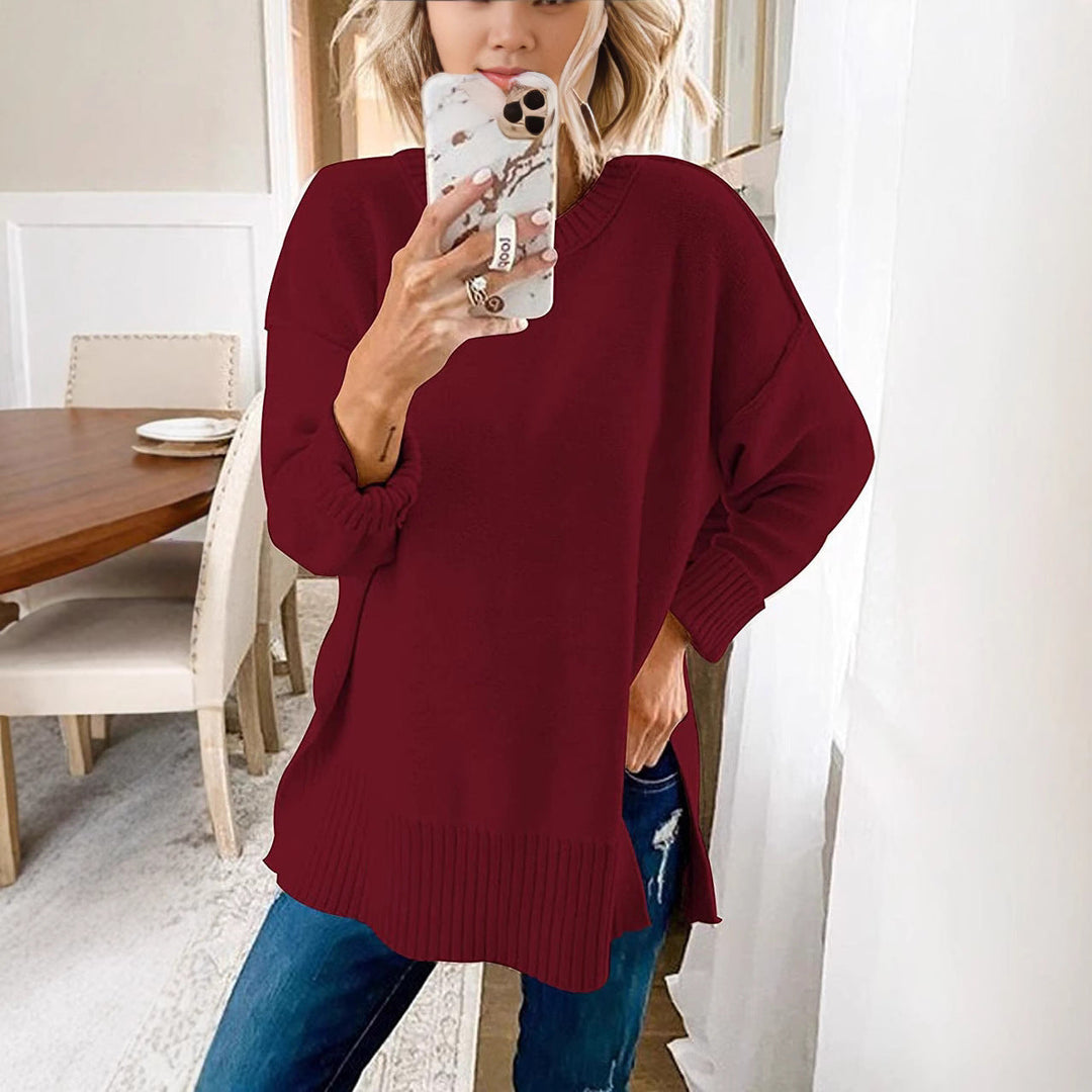 Damen lässiger Pullover mit asymmetrischem Saum und strukturiertem Rippdesign W&W Mode