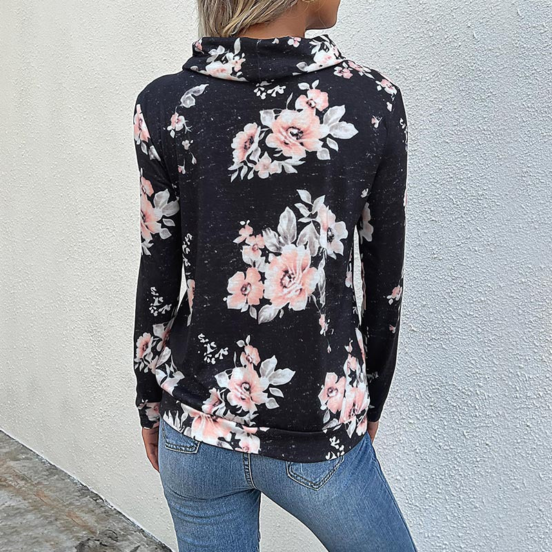 Damen Kapuzenpullover mit floralem Muster und modernem Rollkragen WW