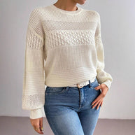 Damen Strickpullover mit modernem Lochmuster WW