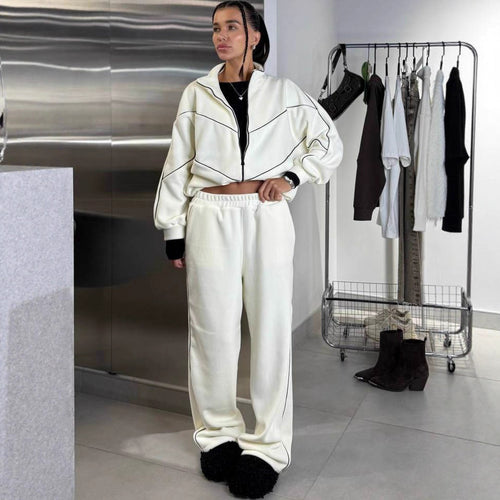 Damen sportliches Oversized-Set mit hohem Kragen und elastischen Bündchen WW