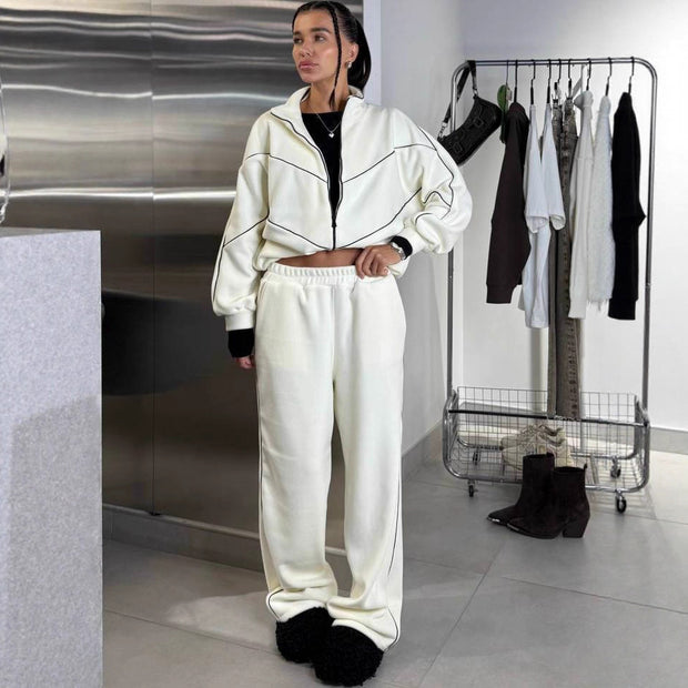 Damen sportliches Oversized-Set mit hohem Kragen und elastischen Bündchen WW