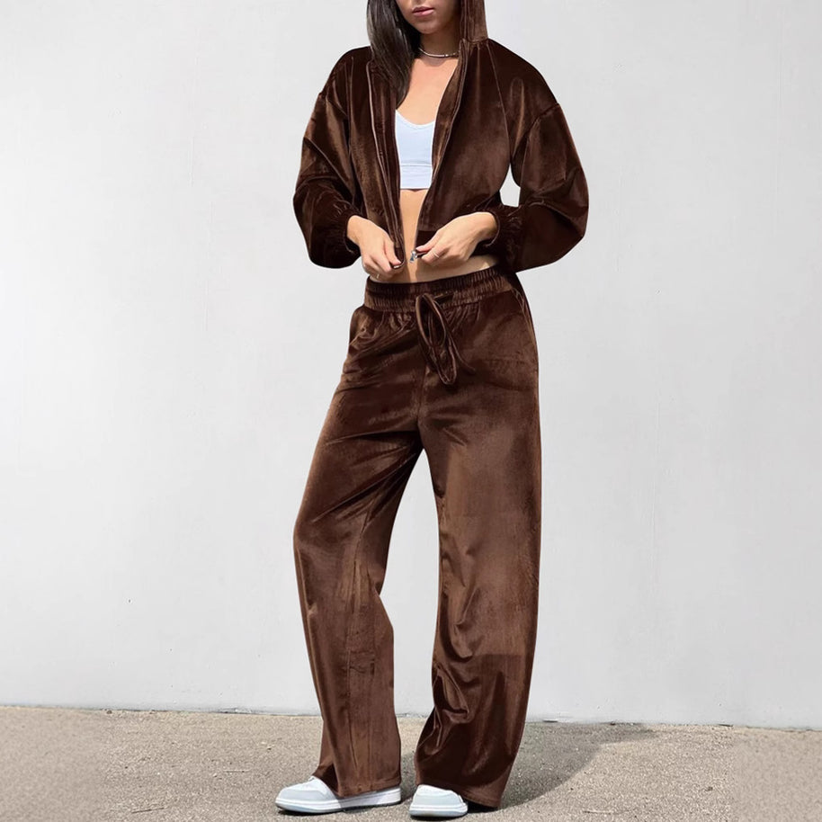 Damen bequemer Sportanzug mit lockerer Passform und Kapuzenjacke WW