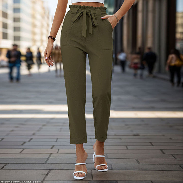 Damen Bequeme High-Waist Pants mit Taillengürtel W&W Mode